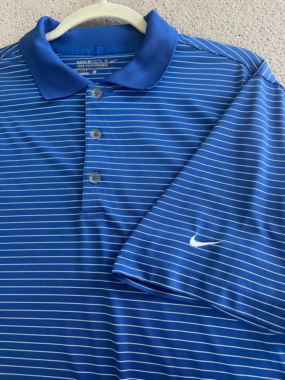 Nike Mens Royal Blue Dri Fit Performance Golf Polo with White Pinstripes - Large